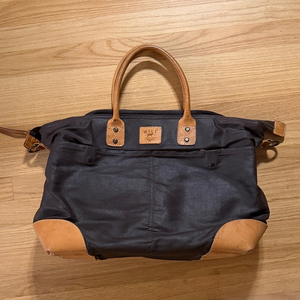 Will Leather Goods Black and Tan Duffel/Tote Bag